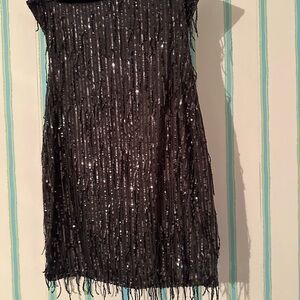 Black Sequin Fringe Shift Dress